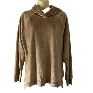 Tan Velour Plush Hooded Pullover Top Woman Size Medium NWT